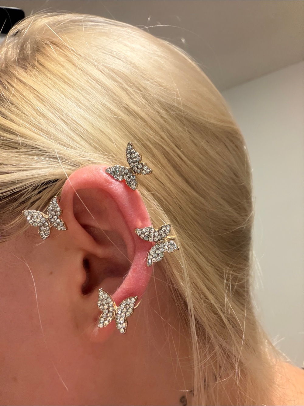 Gold butterfly ear huggy